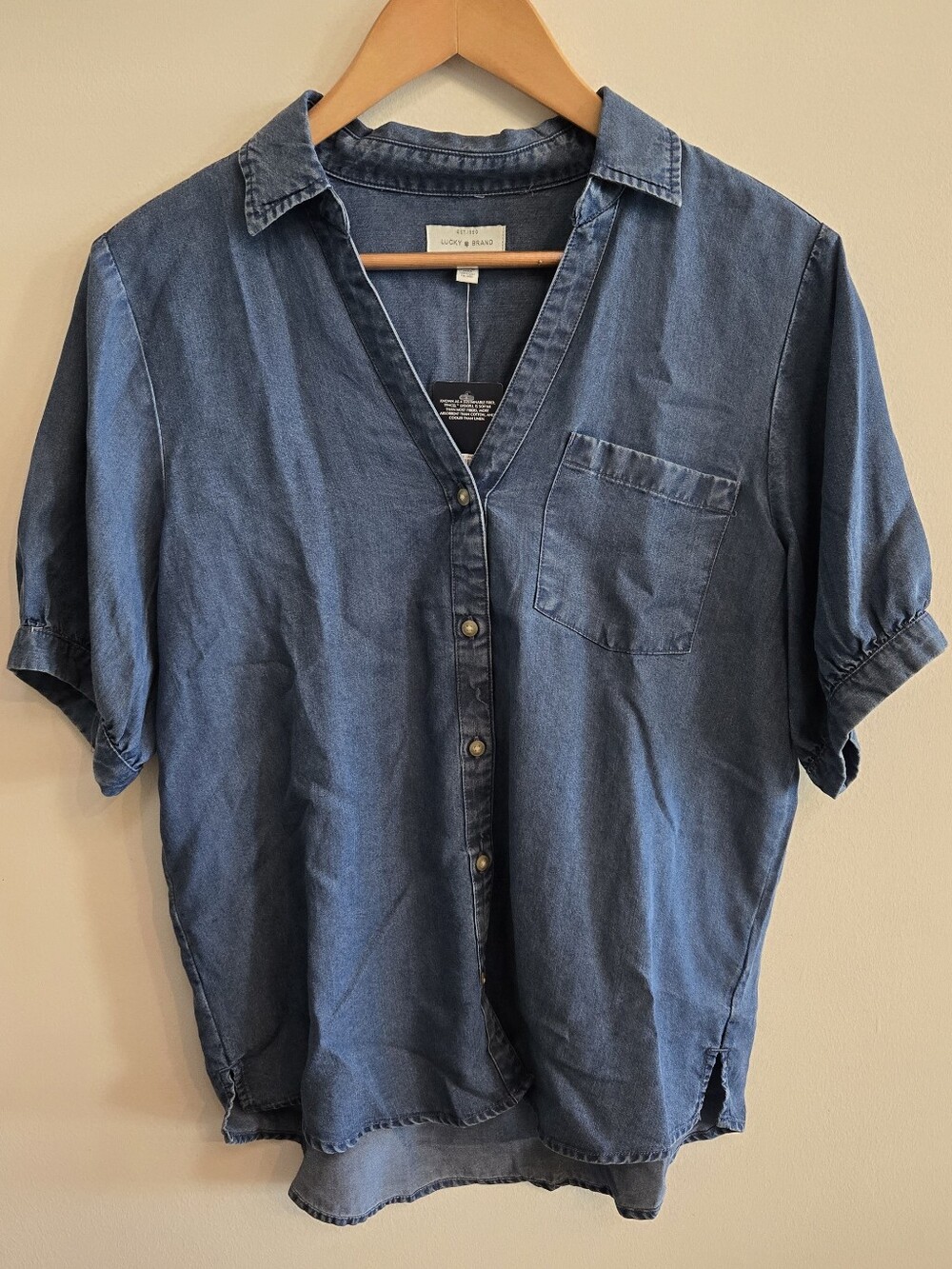Lucky Brand Short-Sleeve Denim Puff Sleeve Button Shirt NWT
